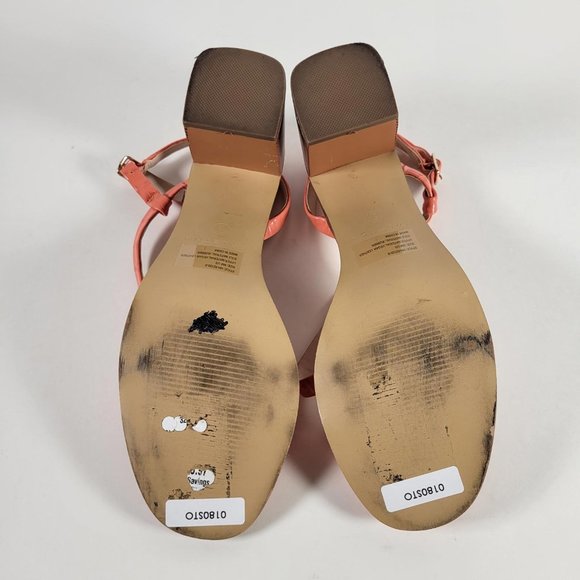 Halston Coral Vegan Leather Croc Pattern Strappy Sandal Block Heels Women Size 9 - Picture 11 of 11